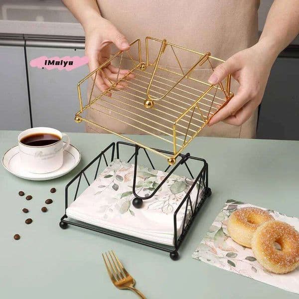 Rustic Metal Square Paper Organizer for Kitchen Home Restaurant Cafes - Tabletop Decorative Napkin Holder 26W0113