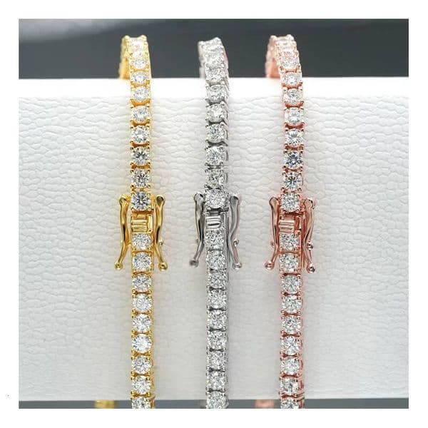 Luxury Men Women Hip Hop Iced Out Fine Jewelry 3MM Lab Diamond S925 Silver Vvs Moissanite Tennis Chain Necklace