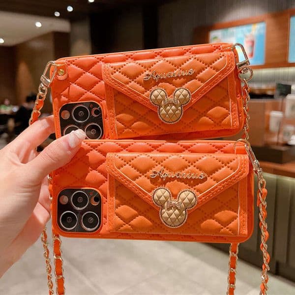 Quilted Leather Crossbody iPhone Case with Doll Card Slot, Protective Cover for iPhone 16 Pro Max/15 Pro