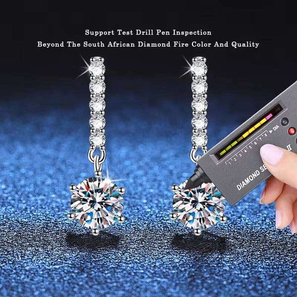 VVS Moissanite E048 Classic Luxury Romantic Women's Tassel Six-Claw IGI Silicon Stone Earrings S925 Sterling Silver Fine Jewelry