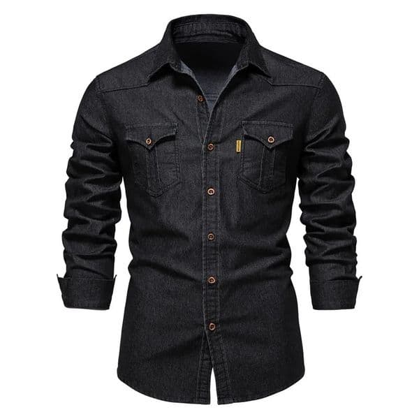 Mens casual solid color long sleeve denim shirt a fashionable and versatile breathable cotton coat 260109BANJIA