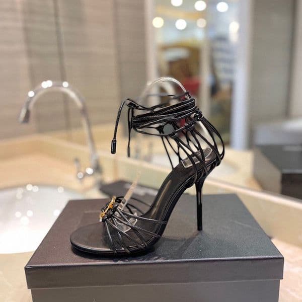Elegant women's Stiletto Heel sandals Business dress shoes Genuine Leather ankle strap Open toed party evening shoes Luxury designer high heels