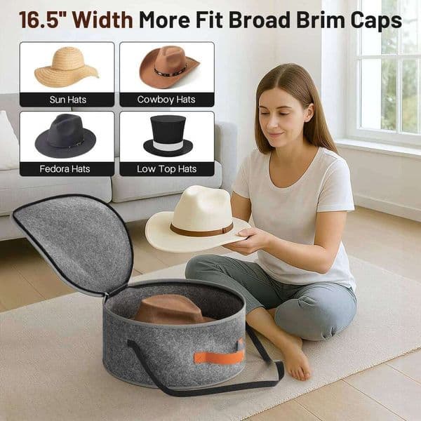 1-Piece Large Circular Foldable Felt Hat Box, Suitable For Women To Store Denim Hats, With A Covered Storage Box 26Y0113