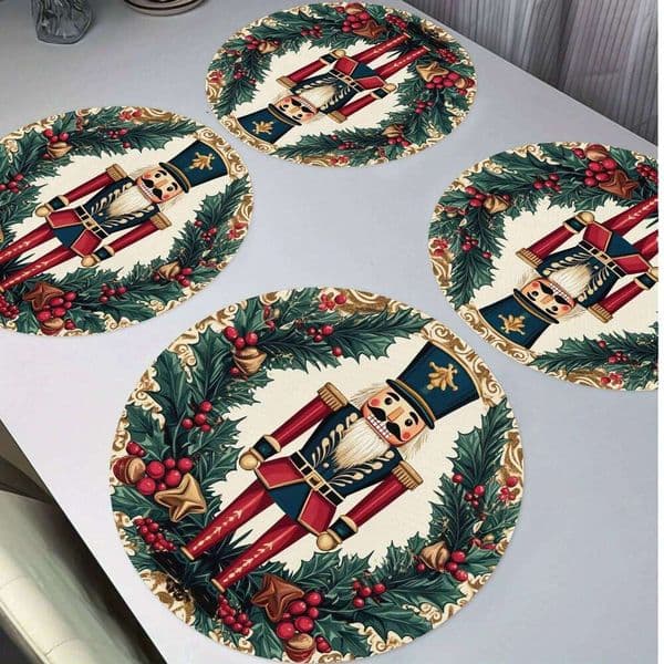 VIKAMA 4/6/8/10PCS Vintage Nutcracker Round Placemats Christmas Berry Party Kitchen & Dining Room Decor 26Y0113