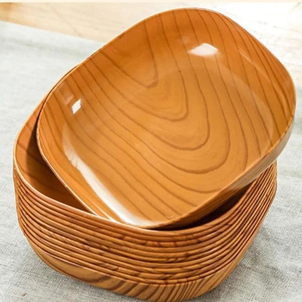 Kitchen Wood Grain Square Plate Japanese Simple Grain Dish Set For Tableware Kitchen Bowl Dish Dinnerware Cook Supplie 260112BJ
