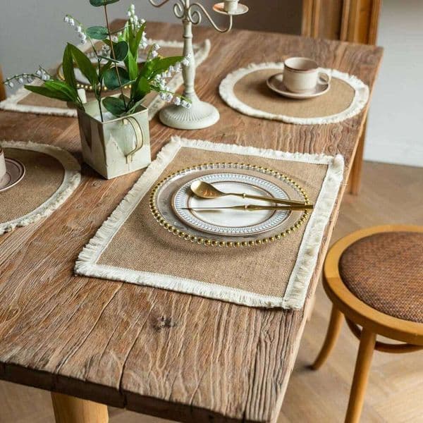 2 PCS Braided Placemats Heat Resistant Jute Table Farmhouse Woven Fabric Natural Place Mats for Decorations Indoor Outdoor 26L0113