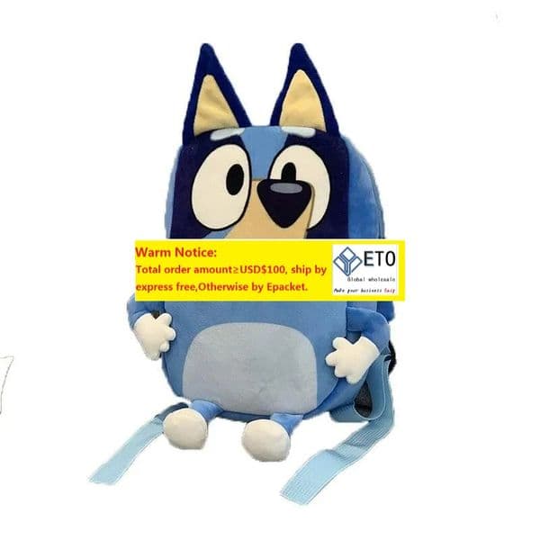 Kawaii Blue Dog Big Eye Plush Backpack Soft Plush Zipper Double Shoulder Bag Kids School Bag Birthday Gift ZZ