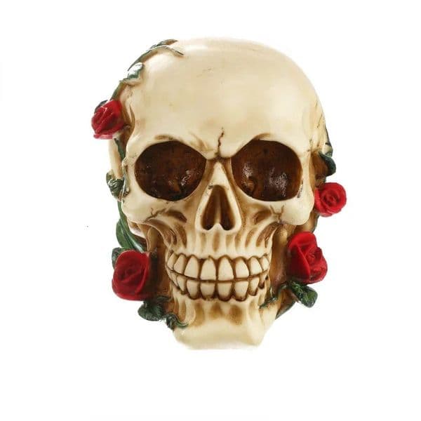 1pcs Resin Skull With Rose Statue For Office Desk and Home DecorFor Halloween Decoration 260112BJ