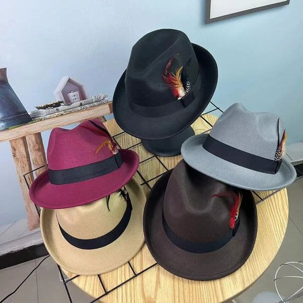 color feather small top hat mens and womens fashion felt all match gentleman retro jazz 260112BJ
