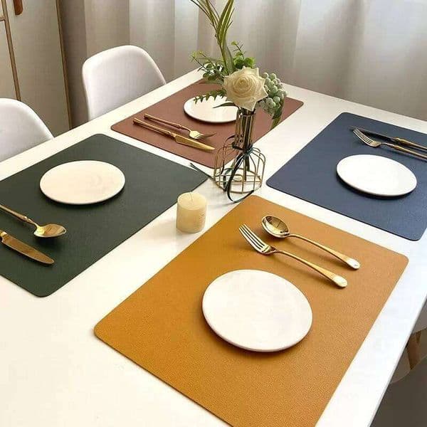 INS Nordic Solid Double Sides Leather Dining Mat Heat Insulation Placemat Home Waterproof Oil Proof Hotel Rectangle Pad 26Y0113