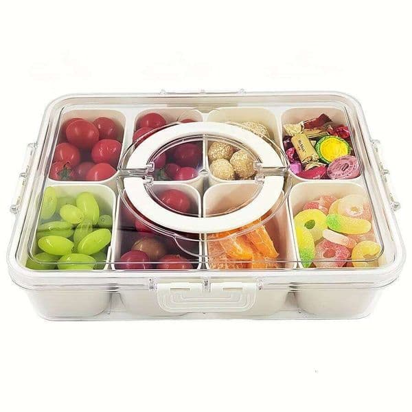 4Grid /8 Grid Box Container, Portable Travel Charcuterie Board with Lid, Refrigerator Food Storage Box, Snack Organizer 26W0113