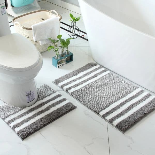 Striped microfiber bathroom carpet set 2-piecewaterproofnon-slip and quick dryingmachine washableTPR backing medium velvet 260112BJ