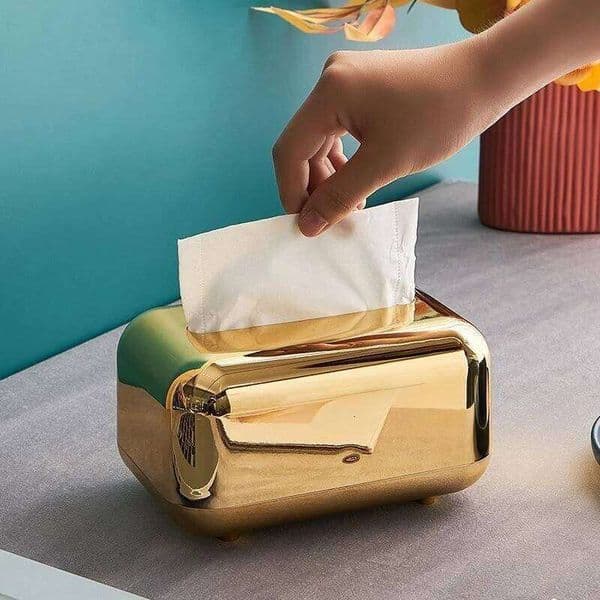 Luxury Golden Boxes Storage Napkin Paper Case Organizer Ornament Craft Desktop Holder Kitchen Tissue Box 26W0113G12