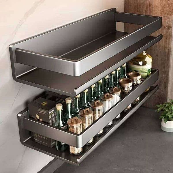 Multifunctional Item Shelf Metal Wall-Mounted Spice Condiment Storage Rack Organizer Kitchen Accessories 26Y0113