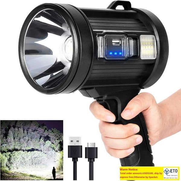 Rechargeable Spotlight 1000000 Lumens Handheld Hunting Flashlight Led Spot Light With Cob Light And Solar Panels For Camping LL