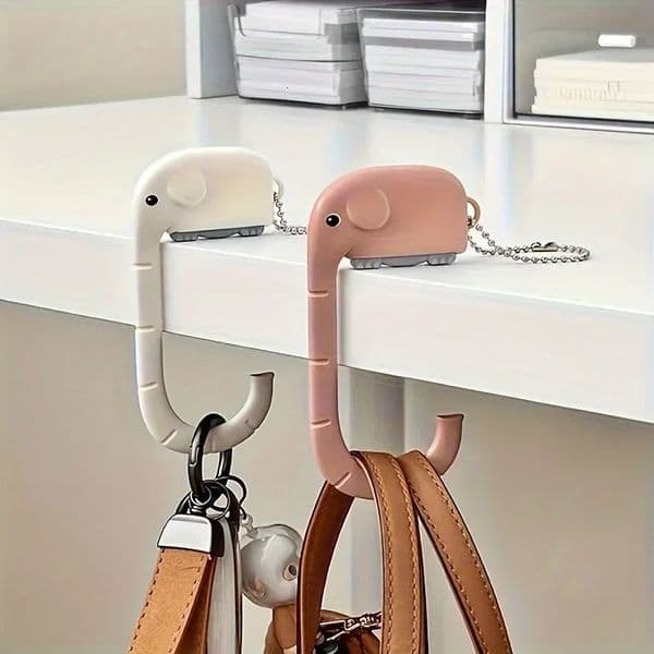 Adorable Matte Oval NonSlip Cartoon Elephant Bag table Hook 260113