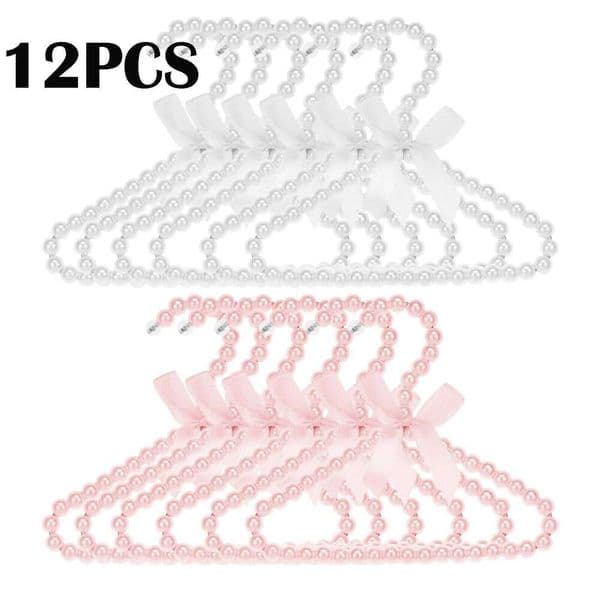 12Pcs Kids with Exquisite Design Small Pearl Beads Bow Clothes Hanger for Infant Baby Girls Boys