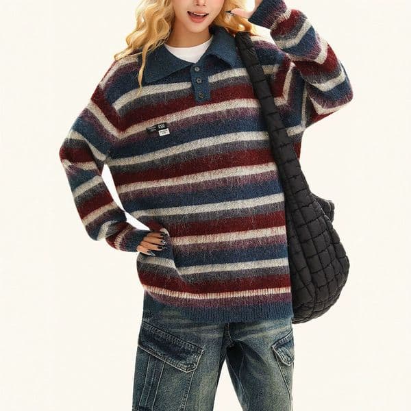 Casual Striped Turtleneck Knitted Pullover Women Chic High Collar Long-sleeved Short Sweater 2026 Spring Lady Commute Pullovers 251211