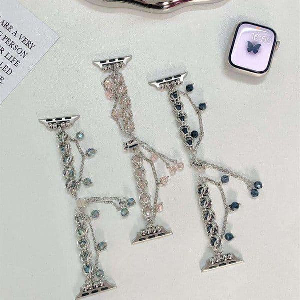 Aurora Bracelet Strap for iWatch 8 Metal Watch SE 7 6 5 4 Crystal Tassel Niche K260226