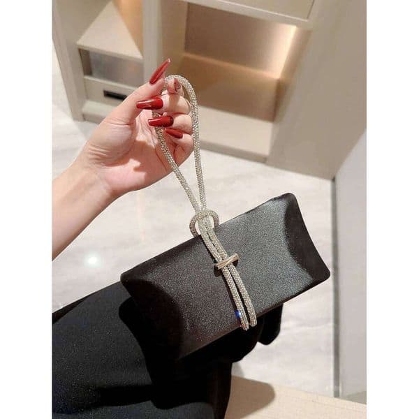 Women Classic Fashion Satin Sparkly Banquet Tote Rhinestone Chain Decoration Dress Evening Party Bag Prom Handbag Kl928