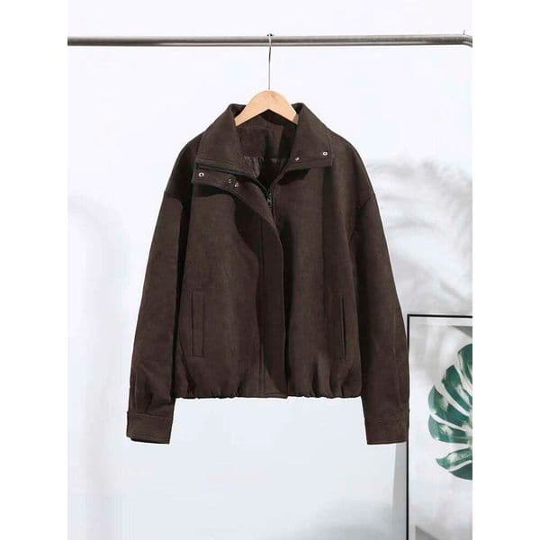 Vintage Solid Laple Loose Jackets Women Fashion Full Sleeve Ruff Zipper Pockets Oversize Coat Female Autumn Chic Casual Coats Mdng260113