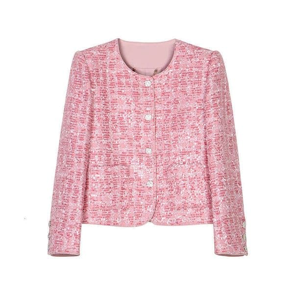 Crop Chic and Elegant Jacket Woman Fashion Clothes Short Demi-season Trend Tweed pink Winter Plaid Coat for Luxurious design slim fit women's top