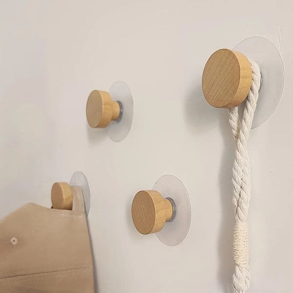 Wooden Hat Utility Hooks Sticky Hanger Wall Rack Mounted Coat Hanging Bathroom Stick On Door Closet Cabinet Wardrobe 260113