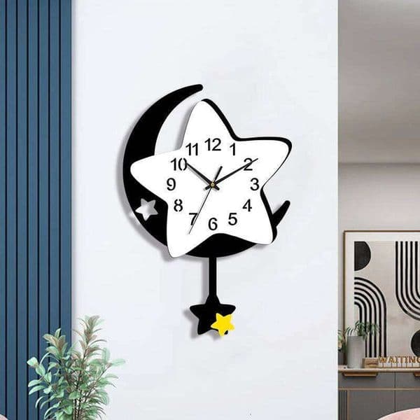 Cartoon moon star element 12-inch wall silent home decoration living room bedroom clock 26H0113
