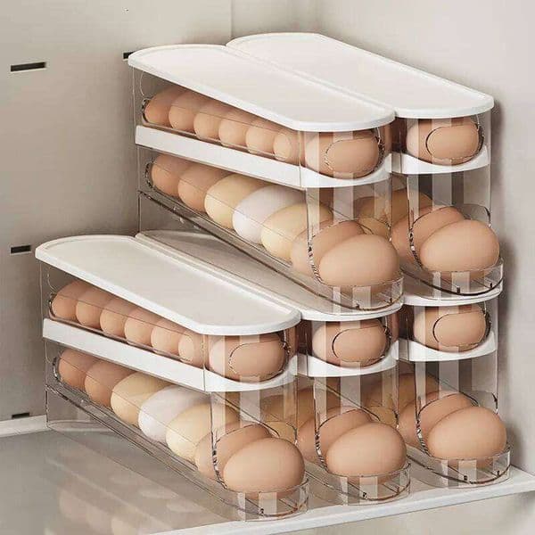 Automatic Rolling Double-layer Holder Dispenser for Refrigerator Space-Saving Egg Storage Box Kitchen Supplies 26W0113