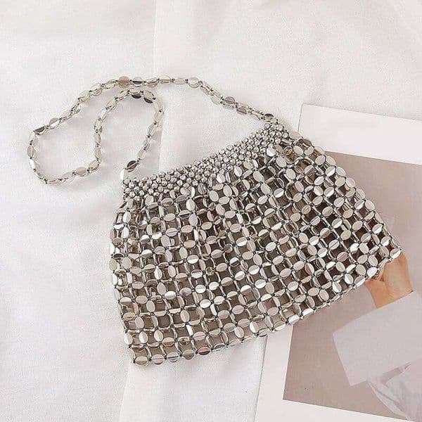 Women Summer Luxury Design Hollow-out Silver Hand Woven Single Shoulder Underarm Bag