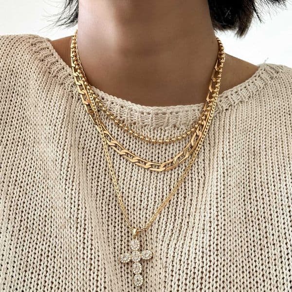 Stacked Cross Necklace Wholesale Trendy Light Luxury Niche Diamond-Studded Pendant Personalized High-End Sweater Chain