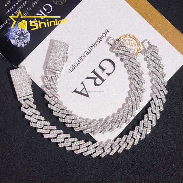 Hot Selling Drop Shipping New Arrivals Hip Hop 12mm 2Row Stone VVS1 Moissanite Diamond Iced Out S925 Silver Miami Cuban Bracelet