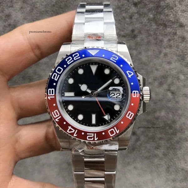 GMT Designer Mens High Quality Automatic Movement 904L Stainless Steel Strap Watch ea