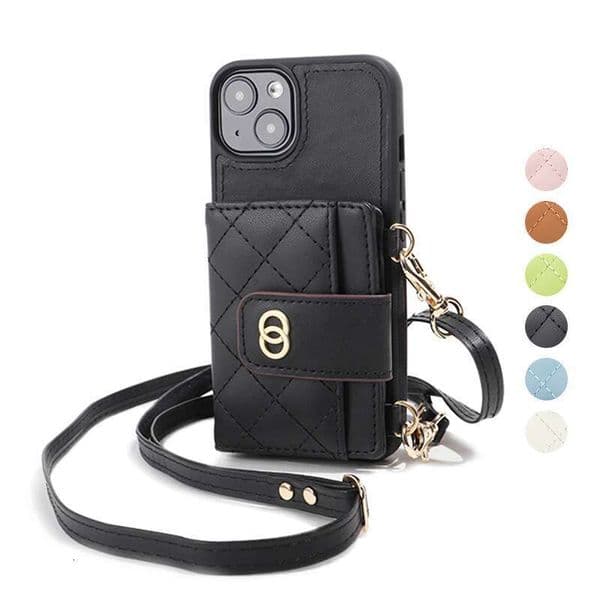Quilted Leather Wallet iPhone Case with Crossbody Strap, Card Holder & Mirror Stand Design, Compatible with iPhone 14 Pro Max/13 Series