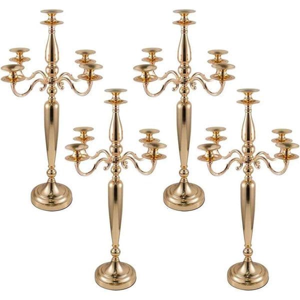 2026 Valentine's Day 5 Arm Candelabra Candle Table Centerpieces Gold Metal Candlestick Holder cologne For Wedding Decorative28 perfume Inch Tall Free Shipping
