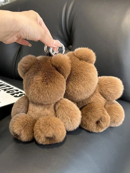 Fashion Cute Bear Keychain Real Rabbit Fur Bear Doll Pendant Toys Keyring Handbag Charm Ornament Plush Jewelry Gifts 260114