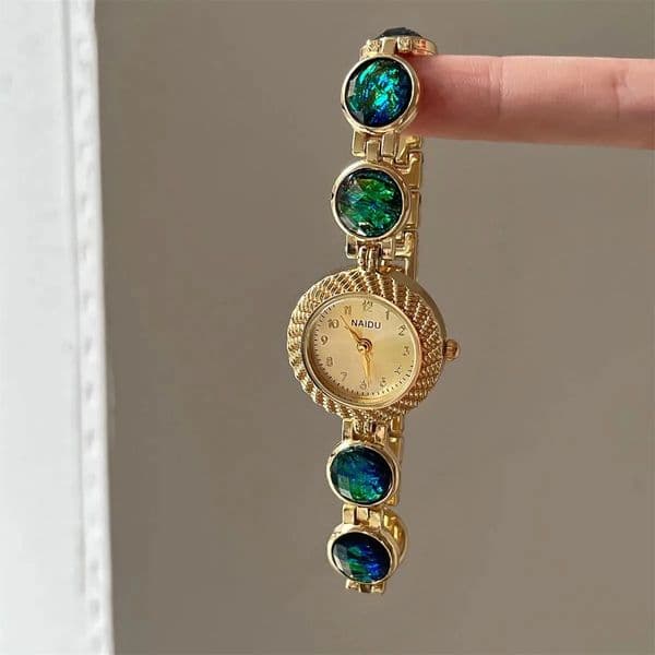 Gemstone watch Vintage Womens Watch with Colored Gemstones Light Personalized Retro Gold Bracelet Watch 260108CJ