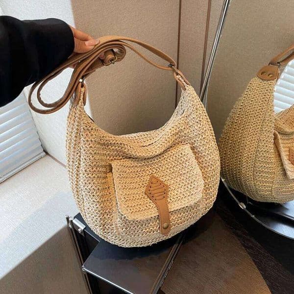 Ladies Fashion Summer Straw Crossbody Bag Women Beach Holiday Shopping Woven Shoulder Handbag Messenger Purses Bags