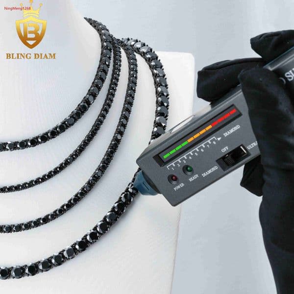 3mm 4mm 5mm 65mm Hip Hop Jewelry 925 Silver Vvs Black Moissanite Iced Out Tennis Chain Bracelet Necklace