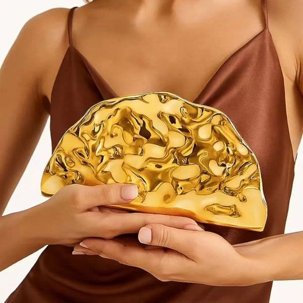 Creative Half Moon Shape Gold Purse For Women Silver Acrylic Bag Exquisite Handheld Evening Shoulder Messenger 260114BJ