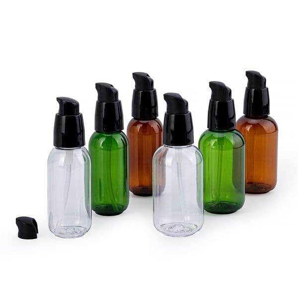 500pcs 50ml 80ml Cosmetic Fancy Amber Green PET Plastic Lotion Bottle Boston Flat Serum Pump Bottles Dispenser for Travel Sample