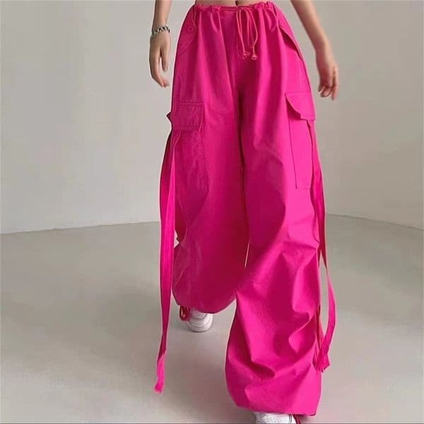 Red Cargo Pants Women Casual Joggers High Waist Loose Female Hip Hop Trousers Korean Punk Funny Pockets Femme w251231