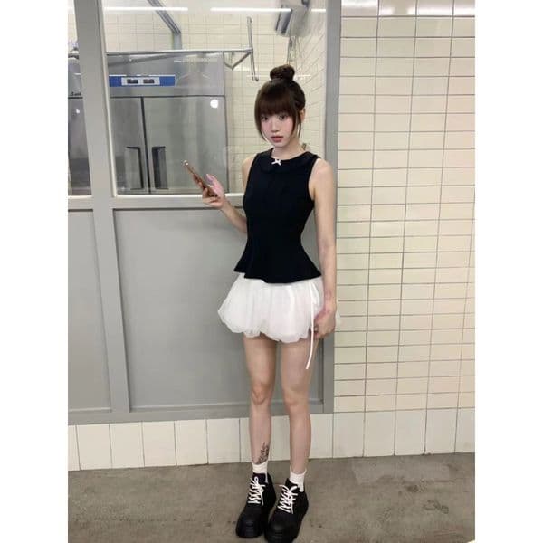 Korean-style Luxurious Elegance Fashionable Dress For Young Ladies Without Sleeves Summer New Style Slimming And Elegant Baby Doll Collar Bow Tie Backpiece