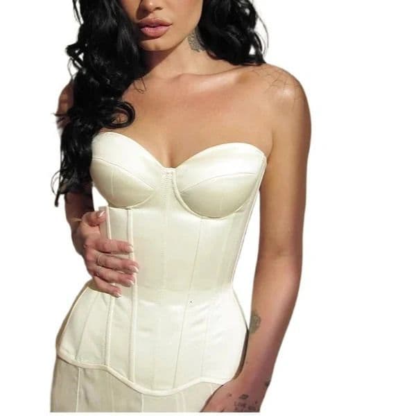 Corset Bustier Cups Overbust Vintage Gothic Black Bodices Lace Up Double Boned Shaping Tops Waist Chinner Wedding Satin Red 260114