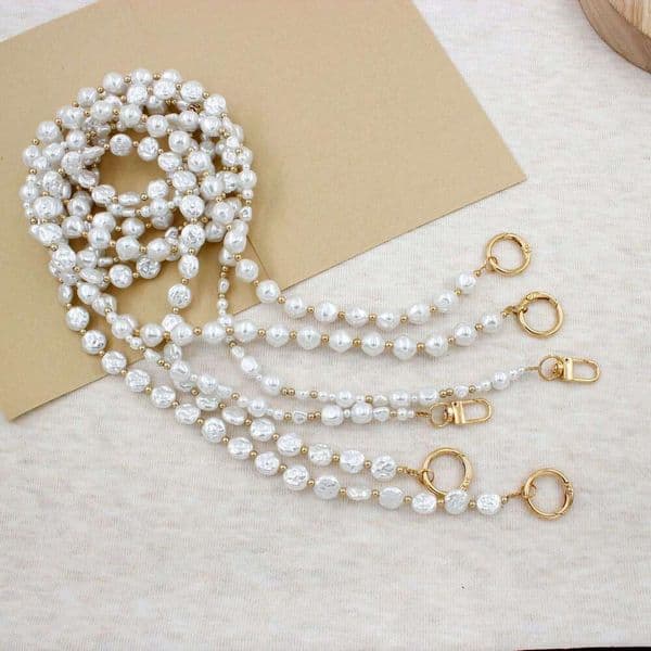 Flat Baroque Pearl Crossbody Long Beaded Phone Lanyard Neck Anti-lost Bag Chain