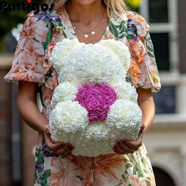 Dropshipping 40cm Bears Artificial Handmade Rose Heart Teddy Bear Valentine Wedding Mothers Day Gift for Women Wholesale W260114