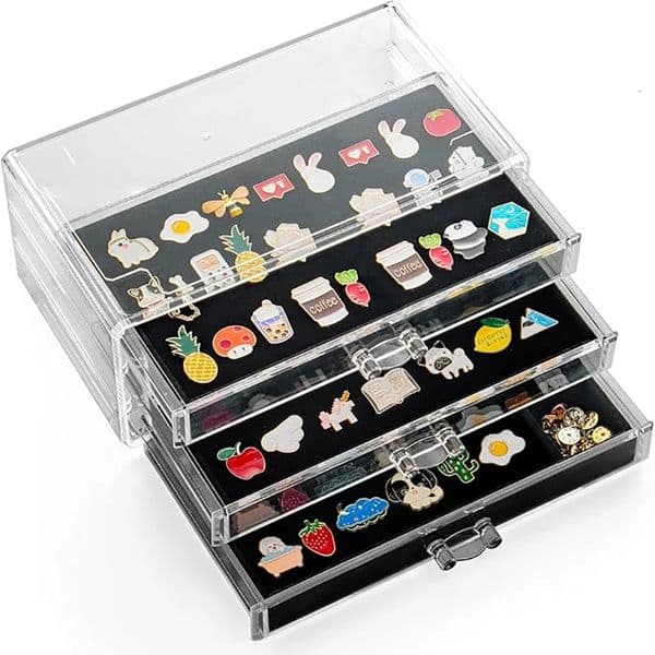 Pin Display Box 3 Drawers Enamel Dustproof Collection Clip Storage Rack 260113BJ