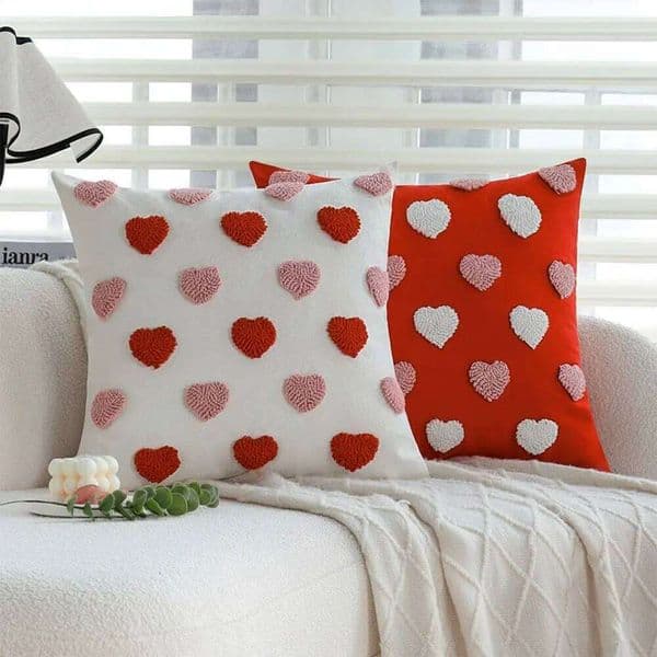 Valentine's Day Embroidered Pillow Valentine's Day Living Room Sofa Decor Heart Cushion Cover for Couch Bed Tufted Pillowcase 45x45 26H0113