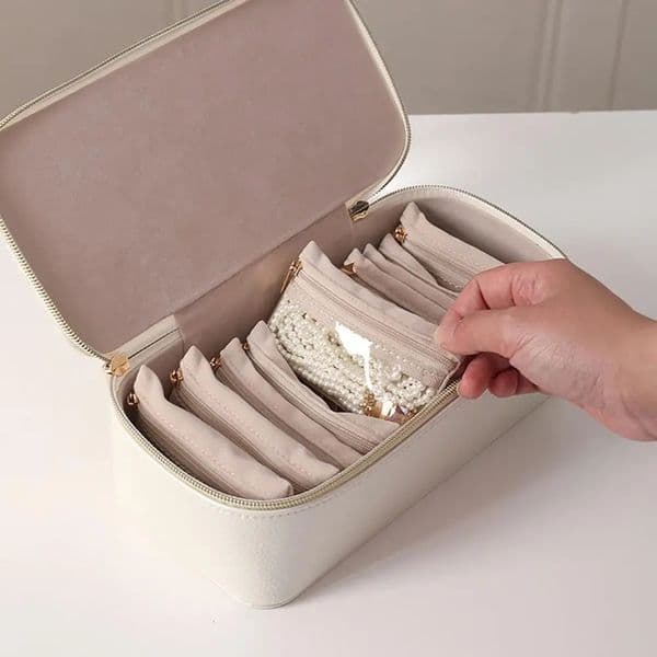 Portable Travel Jewelry Box PU Leather with 12pcs Small Pouches Case Large Capacity Item Storage 260113