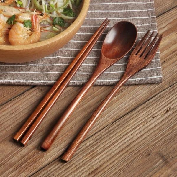 Spoon Fork Chopsticks Portable Cutlery Wooden Set Travel Ecofriendly Gifts Utensils for Kitchen Sets Dining 260113